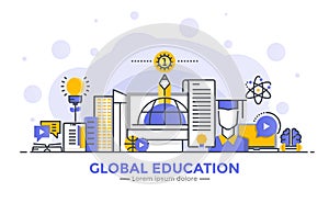 Flat Line Modern Concept Illustration - Global Education