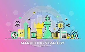 Flat Line Modern Concept Illustration - Marketing Strategy