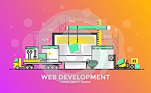 Flat Line Modern Concept Illustration - Web development