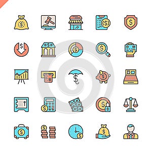 Flat line money, finance, payments elements icons set for website and mobile site and apps. Outline icons design.