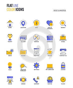 Flat line multicolor icons design-Basic and Universal