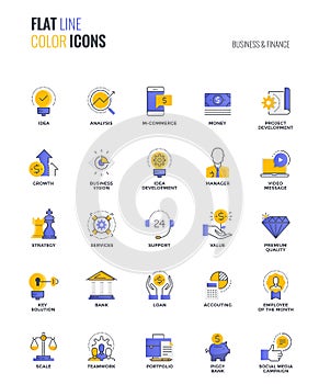 Flat line multicolor icons design-Business and Finance