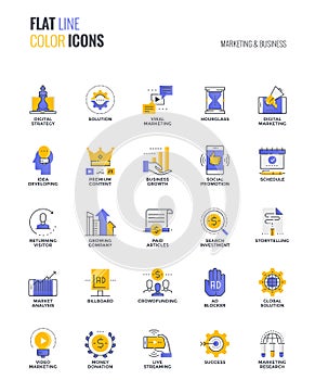 Flat line multicolor icons design-Marketing and Business