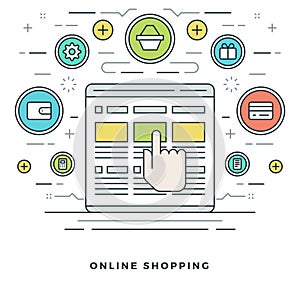 Flat line Online Shopping and E-Commerce. Vector illustration.