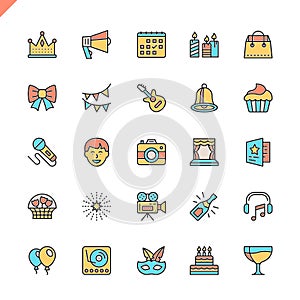 Flat line party, Birthday, celebration elements icons set for website and mobile site and apps. Outline icons design.