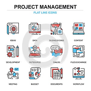 Flat line project management icons concepts set for website and mobile site and apps.