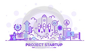 Flat Line Purple color Modern Concept Illustration - Project Sta