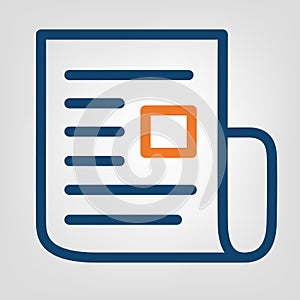 Flat line report icon. Laconic blue and orange lines on gray background. Isolated vector object