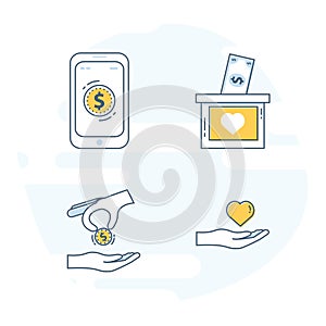 Flat line set icon concept for Nonprofit Organizations, Donation or Charity Centre