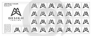Flat line sharp abstract shape letter G GG logo stamp set