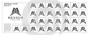 Flat line sharp abstract shape letter M MM logo stamp set