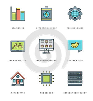 Flat line simple icons set. Thin linear stroke vector Essentials objects symbols