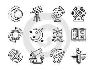 Flat line space research icons