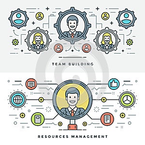 Flat line Team Building and Management. Vector illustration.