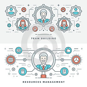 Flat line Team Building and Management. Vector illustration.