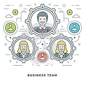 Flat line Team Building and Management. Vector illustration. Modern thin linear stroke vector icons.