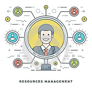 Flat line Team Building and Resources Management Concept. Vector illustration.