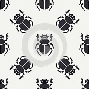 Flat line vector seamless pattern wildlife fauna bug, scarab. Simplified retro cartoon style. Insect. Beetle. Entomology