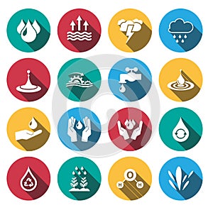 Flat line water icon set