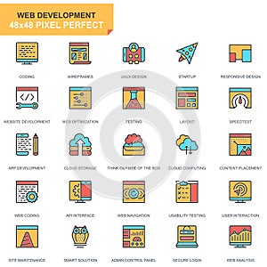 Flat line web design and development icons set for website and mobile site and apps.