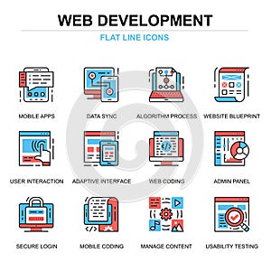 Flat line web development icons concepts set for website and mobile site and apps.