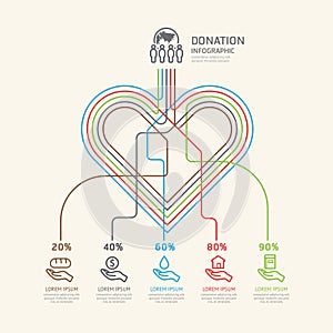 Flat linear Infographic Charity and Donation Outline concept.