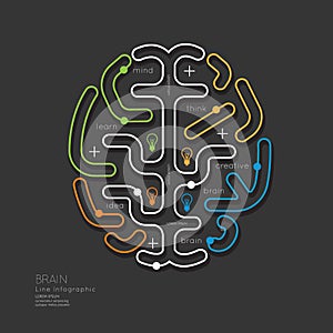 Flat linear Infographic Education Outline Brain Concept.Vector.