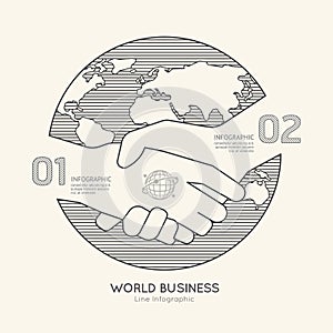 Flat linear Infographic World Business Handshake Outline Success