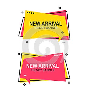 Flat linear promotion ribbon banner, Set of trendy flat geometric vector banners