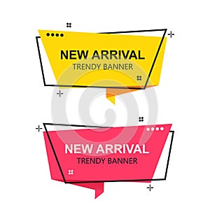 Flat linear promotion ribbon banner, Set of trendy flat geometric vector banners