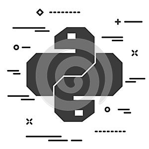 Flat linear python code icon. Trendy snake vector symbol for web