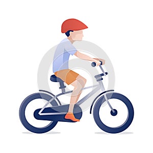 Flat Little Boy in Helmet Riding Bicycle Isolated