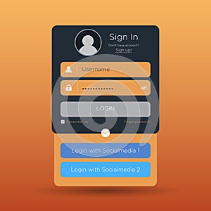 Flat Login User Interface. Sign In Web Element Template Window. Business Website Modern UI