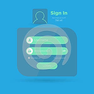 Flat Login User Interface. Sign In Web Element Template Window. Business Website Modern UI