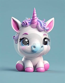Cute baby unicorn little animal 3d rendering cartoon character photo