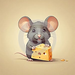 flat logo of Cute mouse eating cheese cartoon