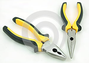 Flat and Long nose pliers on a white background