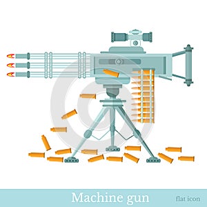 Flat machine gun with machine-gun belt and sleeve