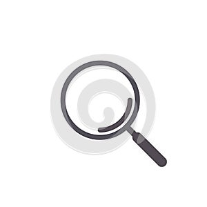 Flat magnifier icon with lens flare on glass. Loupe tool vector search sign