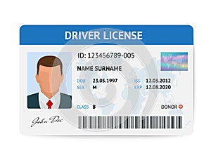 Flat man driver license plastic card template, id card vector illustration photo