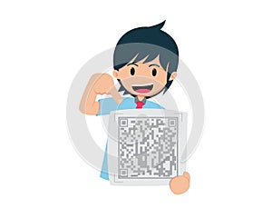 Flat Man Holding Information White Broad QR Code