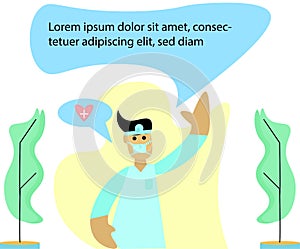 Flat man, The male doctor is giving a plea, free text is entered, with a flat human style