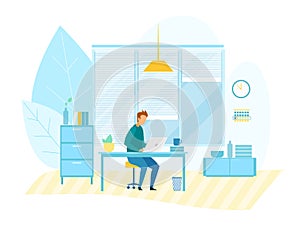 Man Working on Computer in Modern Tech Office