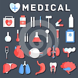 Flat medical equipment set icons concept background. vector illustration design