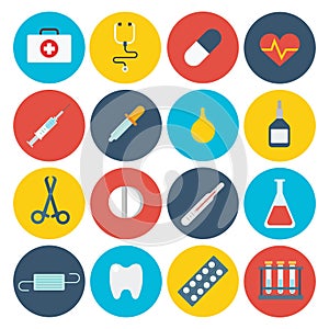 Flat medical healthcare app GUI design accessory tool icon set