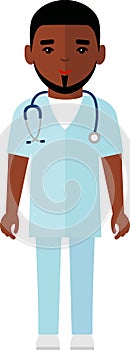 Flat medical illustration with physician in medical clothes with stethoscope.