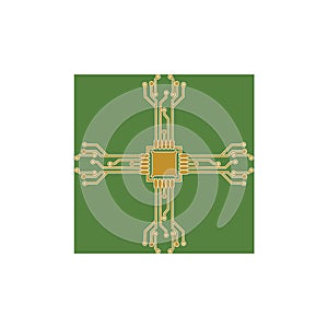 Flat Microelectronics Circuits. Circuit board vector, green background