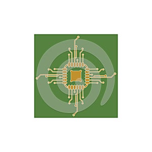 Flat Microelectronics Circuits. Circuit board vector, green background