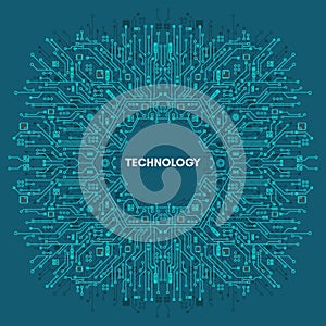 Flat Microelectronics Circuits technology with blue background.