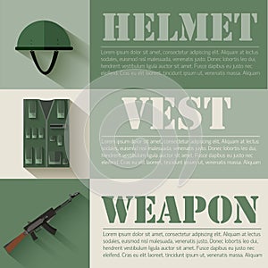 Flat military soldier equipment set design concept